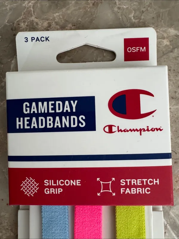Champion Gameday Headbands 3-Pack Blue, Pink, Lime Green - Image 3