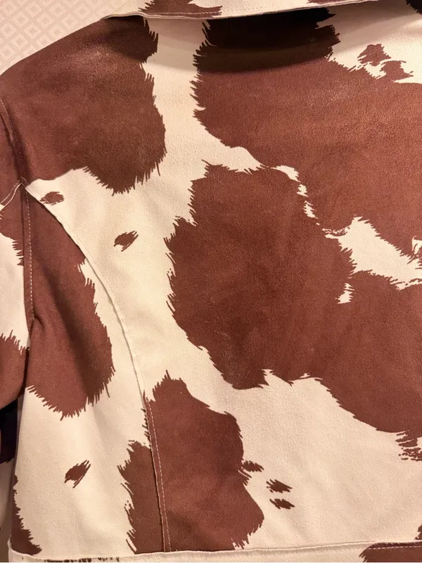 Hutch Brown & White Cow Print Vegan Suede Leather Moto Jacket Size XS - Image 10