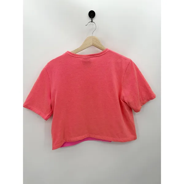 Nike Womens XS Neon Pink Short Sleeve Logo Cropped T-Shirt‎ Tee CR23 - Image 2