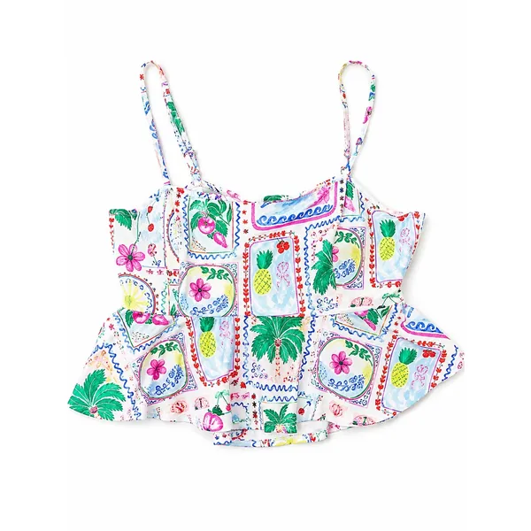 Altar'd State Tropical Postcard Peplum Cami Top Ivory Multi Swiss Dot NWT M - Image 4