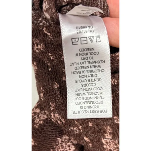 Maurices Boho Floral Blouse Brown Smocked Waist Surplice Neck‎ Cottagecore XXL - Image 8