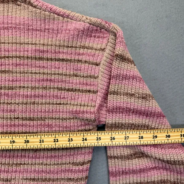 Elan Womens Striped Cropped Sweater Pink Purple SWS10899‎ Drawstring Hem Size M - Image 3