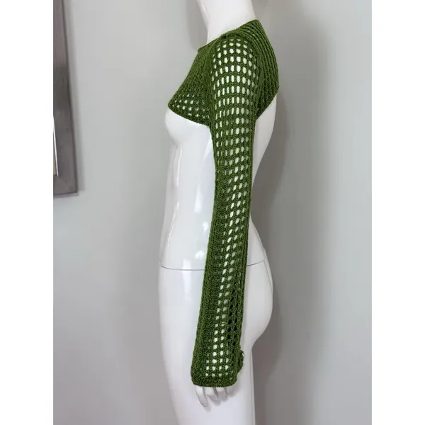 Women Open Knit Bolero Shrug Long Flare Sleeve Crop Top Cover Up Festival Size S - Image 5
