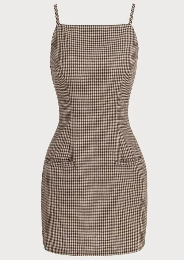 RIHOAS Brown Plaid Slip Mini Dress - Image 6