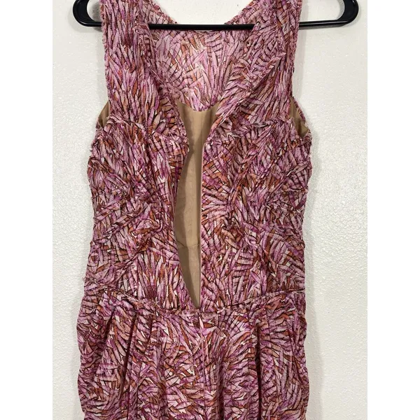 BCBGMAXAZRIA Pink Orange Abstract Print Ruched Draped Midi Dress Size 4 - Image 12