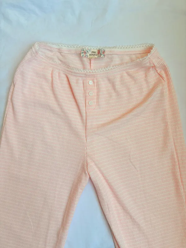 Pink Republic Y2K Pink Ribbed Flare Pajama Lounge Pants M - Image 10