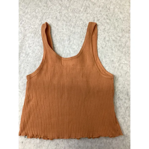 Billabong Womens Ribbed Notch Neck Lettuce Hem Tank Top Orange Large - Image 4