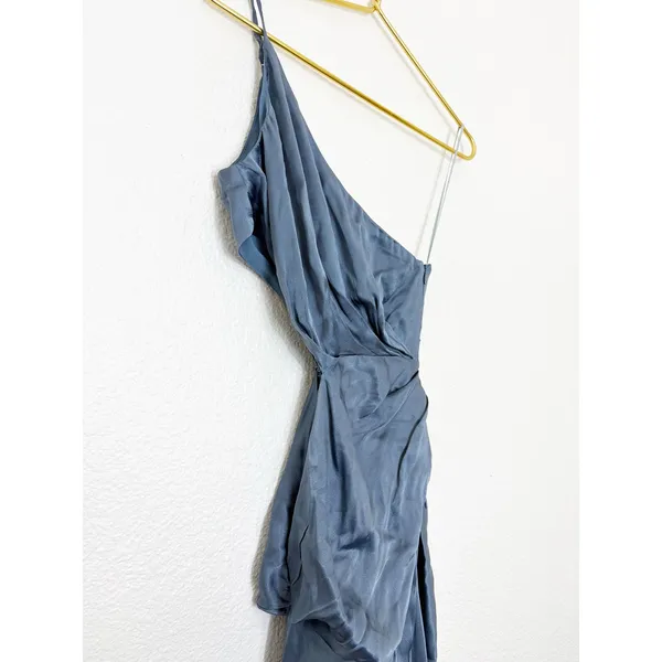 Astr The Label Martina Midi Dress Size Small Blue Satin Cut Out Draped Wedding - Image 8