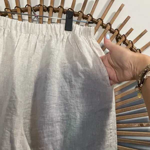 Grade & Gather Women’s Beige Linen Cropped Pants w Side Slit LNC Coastal Ltwght - Image 8