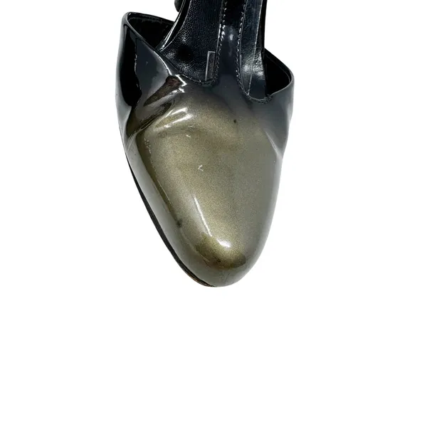 Prada Ombre Patent Leather T-Strap Pumps Black Metallic Green Gold 38.5 - Image 4