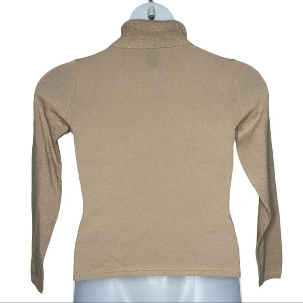 New York & Company Pink Rose Gold Glitter Turtleneck Sweater Small Y2K Fitted - Image 7