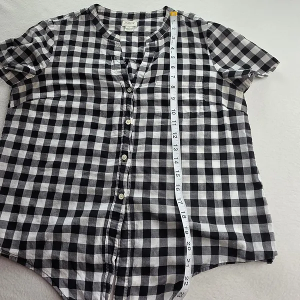 J.Crew Womens Black White‎ Gingham Tie Front Short Sleeve Button Up Shirt Small - Image 9