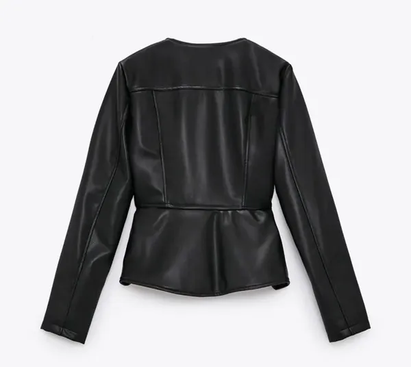 ZARA NWT Faux Leather Double Zippered Black Jacket - Image 9