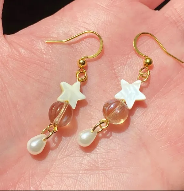 Handmade fairy whimsy star & teardrop dangle earrings🩵🌟 - Image 4