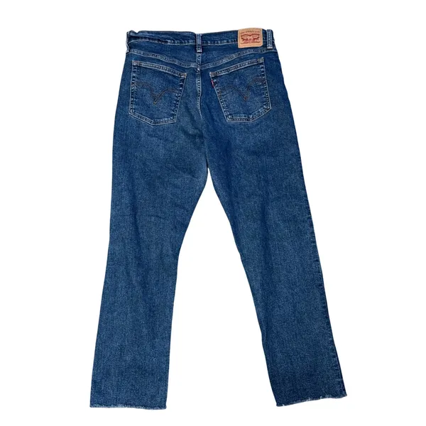 Levi's Wedgie Straight Jeans‎ Womens 32 Blue Good Distressed Raw Hem Button Fly - Image 5