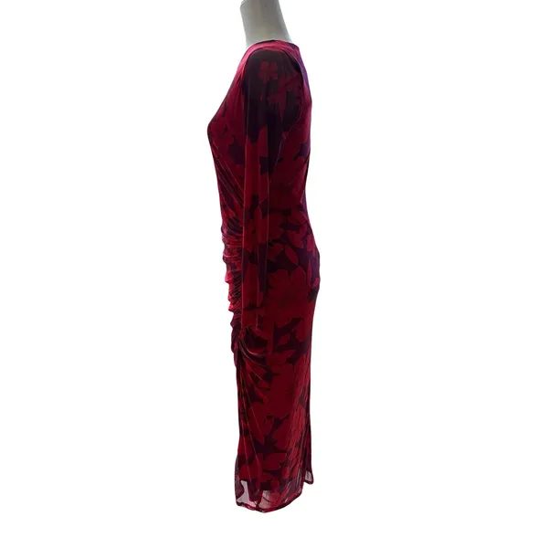 Taylor Women’s Purple/Red Long Sleeve Ruched Maxi Foral Dress, Size 4 - Image 6