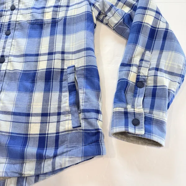 LL Bean Blue Plaid Fleece Lined Flannel Snap Shirt Jacket Shacket SMALL - Image 4