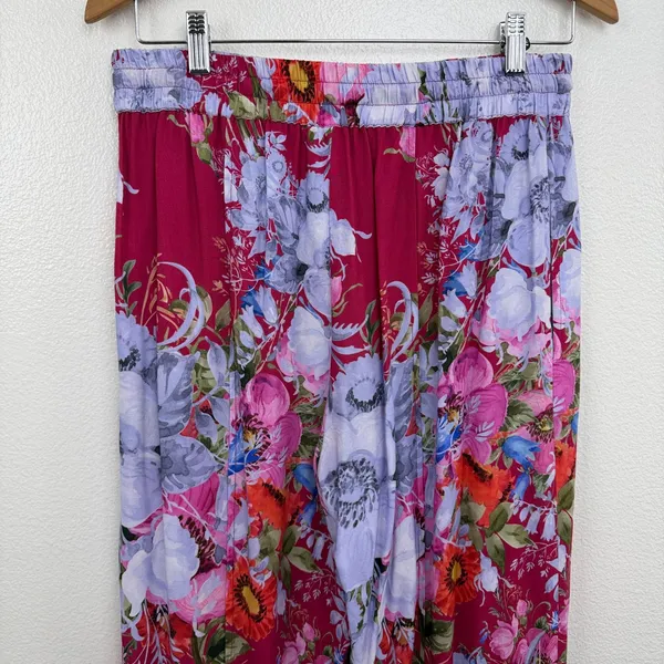 Aratta Silent Journey Pants Womens Small Red Floral Wide Leg Elastic Waist Boho - Image 7