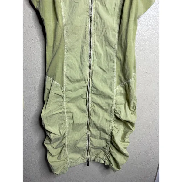 XCVI Imogen Dress Green Cotton Zip Front Ruched Knee Length size L Boho - Image 5