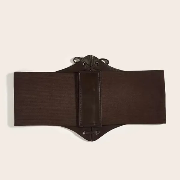Vintage Style Brown Faux Leather Lace Up‎ Elastic Girdle Casual Wide Waistband - Image 13