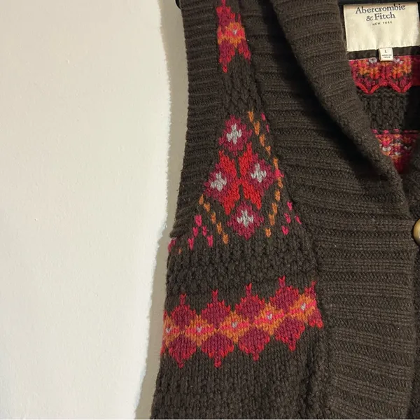 Vintage Abercrombie & Fitch Y2K Fair Isle Chunky Knit Wool Blend Sweater Vest - Image 3
