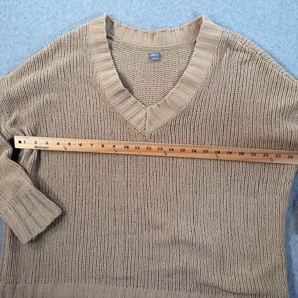Aerie Women's Small Chunky Knit V-Neck Sweater Tan Chenille Pullover Top - Image 7