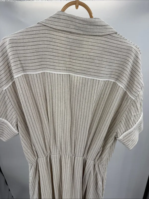 Tuckernuck Cream Black Striped Midi shirt dress linen blend classic neutral M - Image 9