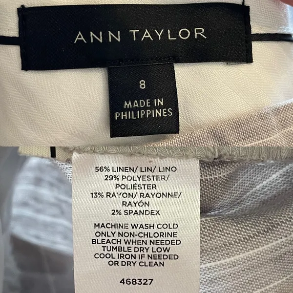 Ann Taylor Womens Pants Career Gray White Pinstripe Linen Blend 8 - Image 9