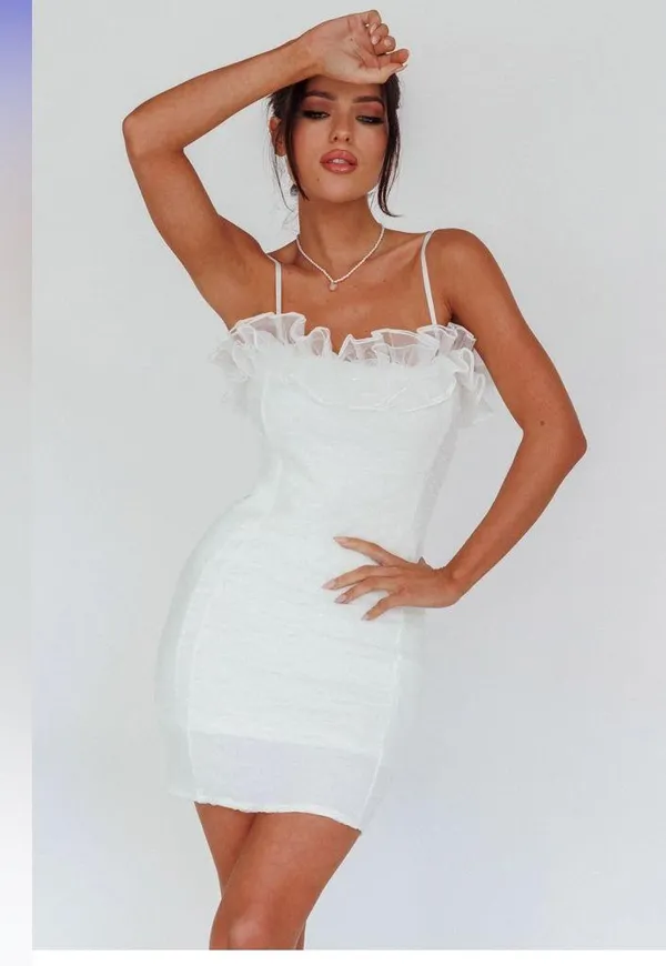 Selfie Leslie White Bodycon Mini Dress Sleeveless Flutter - Image 3