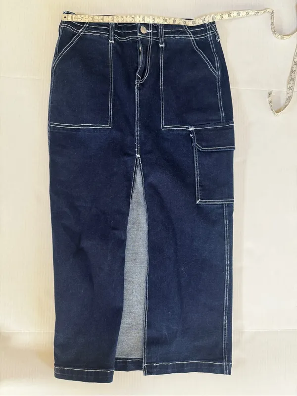 True Religion Dark Denim Front Slit Maxi Skirt with Contrast Stitching sz 28 - Image 10