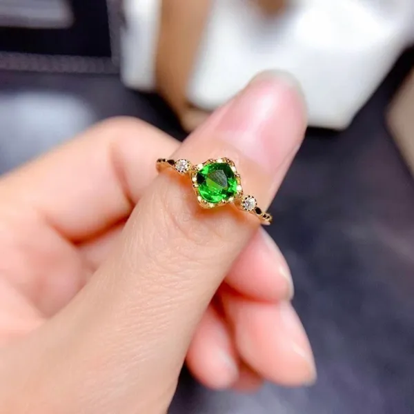 18K Gold Plated Adjustable Birthstone Green Crystal Emerald Ring for Women - Image 3