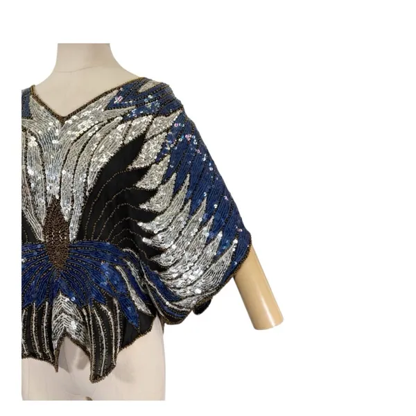 Vintage Scala Silk Sequin Butterfly Blouse Size Medium - Image 6