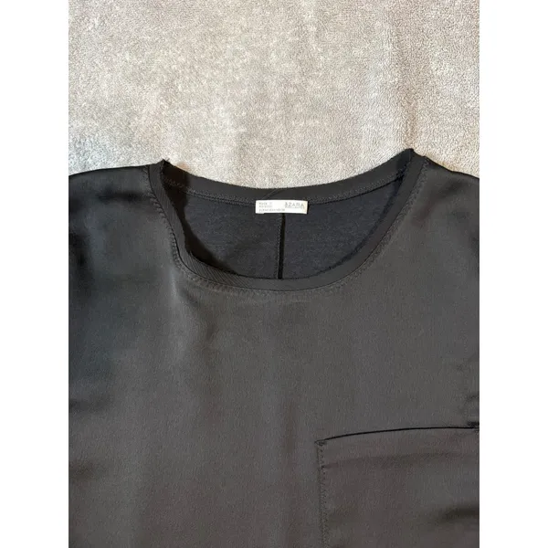 Zara Size Medium Women Black Short Sleeve Mini Dress Pocket Causal Crew Neck‎ - Image 6