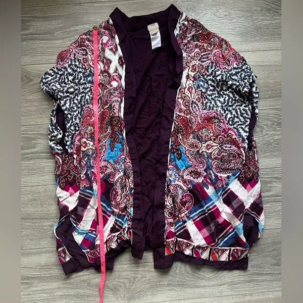 Chico’s Ruana Tunic Vest Mixed Paisley Plaid Print Purple Size L/XL - Image 4