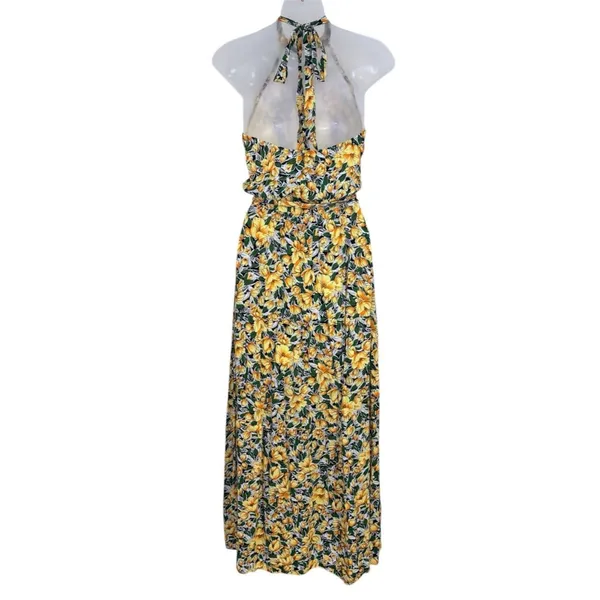 Women’s Halter Neck Yellow Floral Maxi Dress Size Small - Image 2