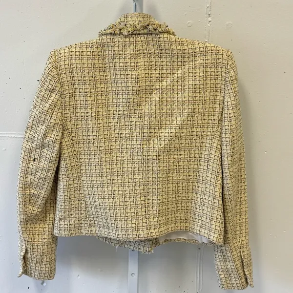 Zara Tweed Fringe‎ Double Breasted Classic Blazer Checkered Medium 2460/137/330 - Image 2