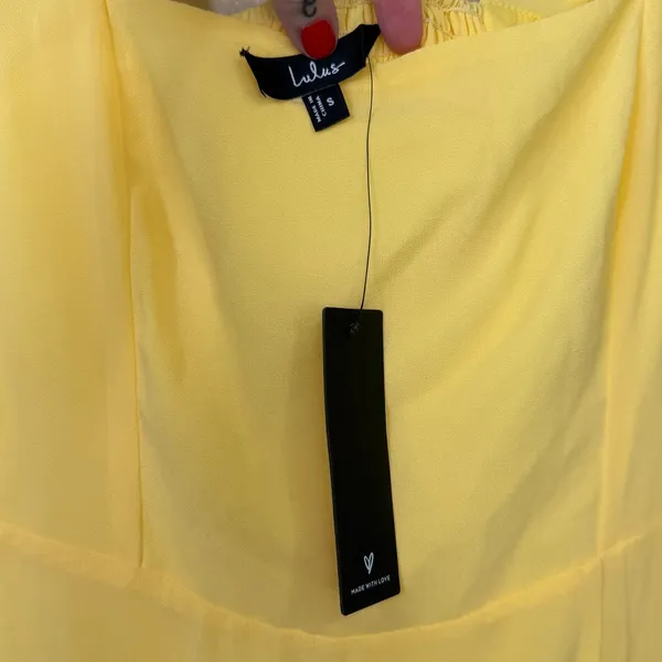 NEW Lulus Summer Invite Yellow Chiffon Tie-Strap Tiered A-Line Midi Dress Small - Image 9