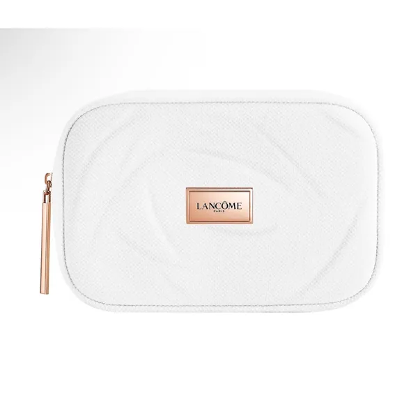 NEW Lancôme White Vanity Cosmetic Travel Case Makeup Pouch Rose Gold Zip - Image 2