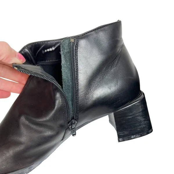 Vintage Ecco Black‎ Leather Square Toe Ankle Boots Booties Size 7 - Image 7