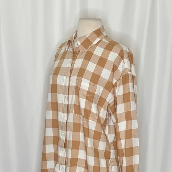 Anthropologie MAEVE Bennet Buttondown Buffalo Check Shirt Brown White Small - Image 7