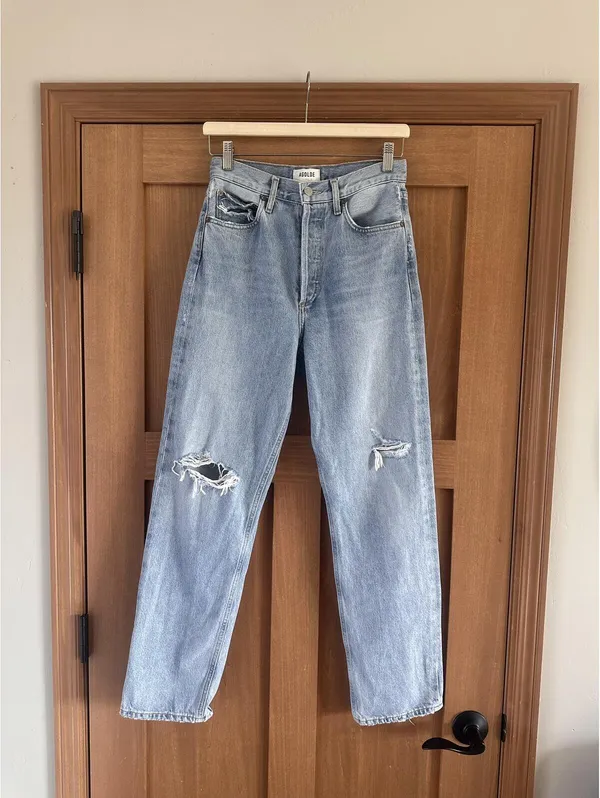 AGOLDE 90's Mid Rise Loose Fit in Captured Wash Distressed Button Fly Women’s 24 - Image 13