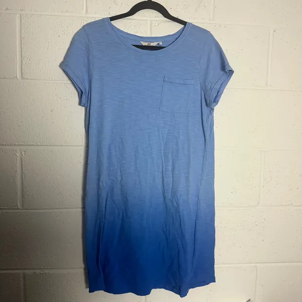 Vineyard Vines Blue Ombre Slub Knit T-Shirt Dress Short Sleeve Pocket Medium - Image 2