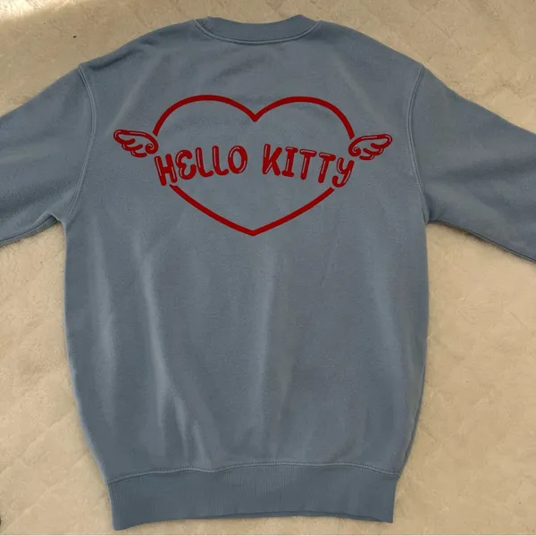 Hello Kitty Light Blue Crew Neck Sweatshirt w/ Red Heart size xxs Sanrio - Image 7