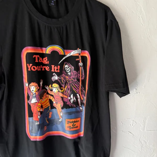 Romwe Tag‎ You’re It Grim Reaper Halloween Graphic Tee Shirt Black M - Image 2
