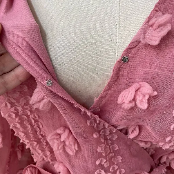 A.Calin Flying Tomato Pink Long Sleeve Pom Pom Mini Dress L - Image 7