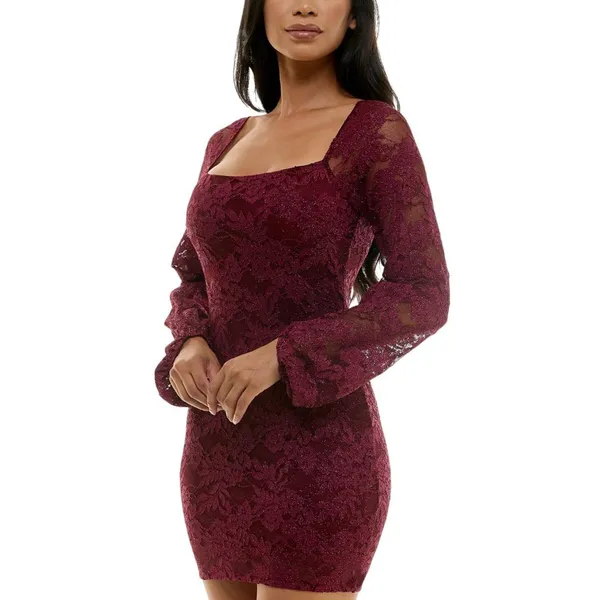 NWT Emerald Sundae Glitter Lace Bodycon Open Back Mini Dress Dark Red 2XS - Image 2