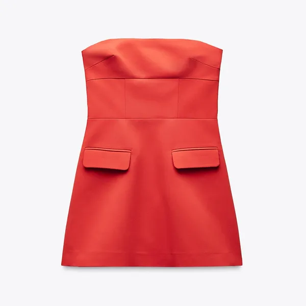 Zara Red Strapless Mini Dress - Image 5