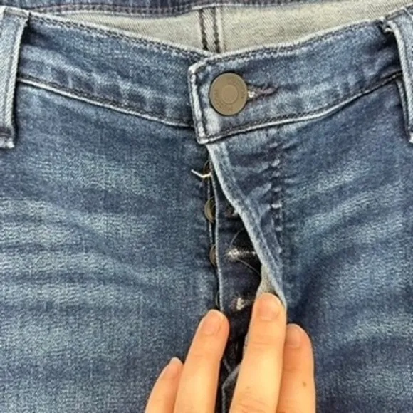 Hudson Rosie Wide Leg High Rise Jeans Dark Wash Wm Size 33 Button Fly Raw‎ Hem - Image 4