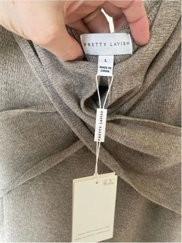Pretty Lavish Bodycon Midi Dress Taupe Off Shoulder Knit Neutral Quiet Luxur NEW - Image 6