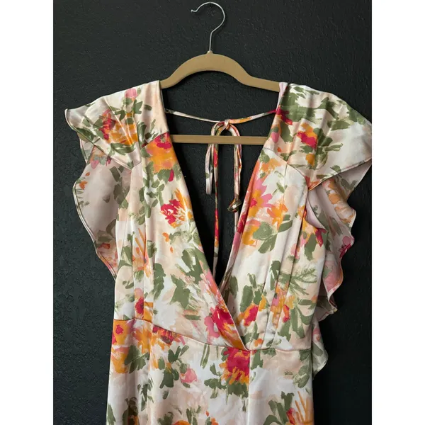 HUTCH Ella Pink Floral V-Neck Ruffle Maxi Dress Size 0 - Image 3